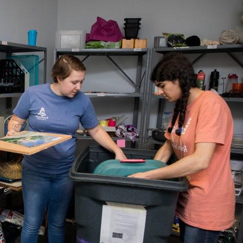 Students collect used dorm necessities, clothes, and office supplies to be offered for free at the student-run Rummage Room.